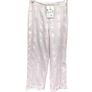 Lauren Vidal Ruffled Hem Pants Women M Light Pink Textured Wide Leg Flowy